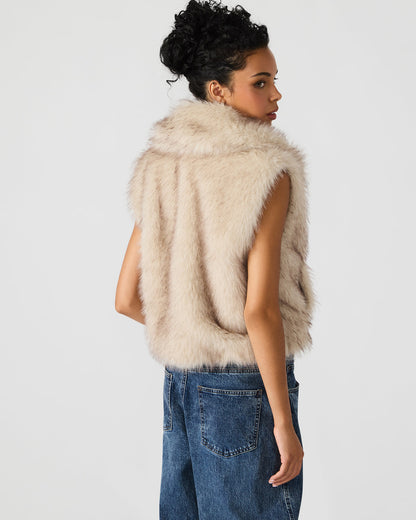 SAFIRA Natural Faux Fur Sleeveless Collared Women's Vest - Steve Madden