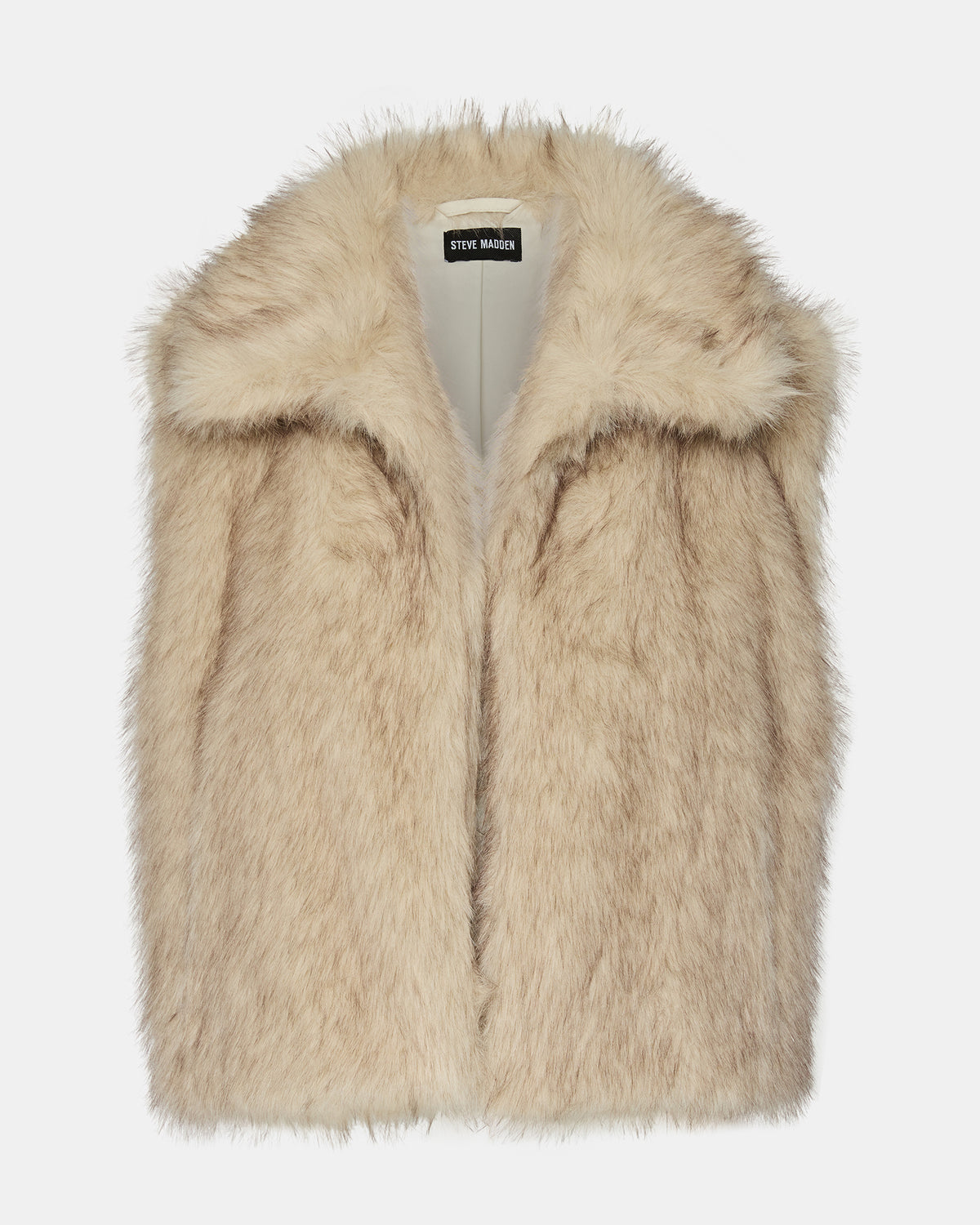 SAFIRA Natural Faux Fur Sleeveless Collared Women's Vest - Steve Madden