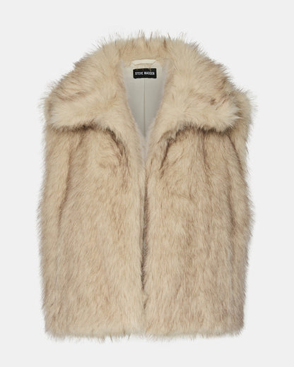 SAFIRA Natural Faux Fur Sleeveless Collared Women's Vest - Steve Madden