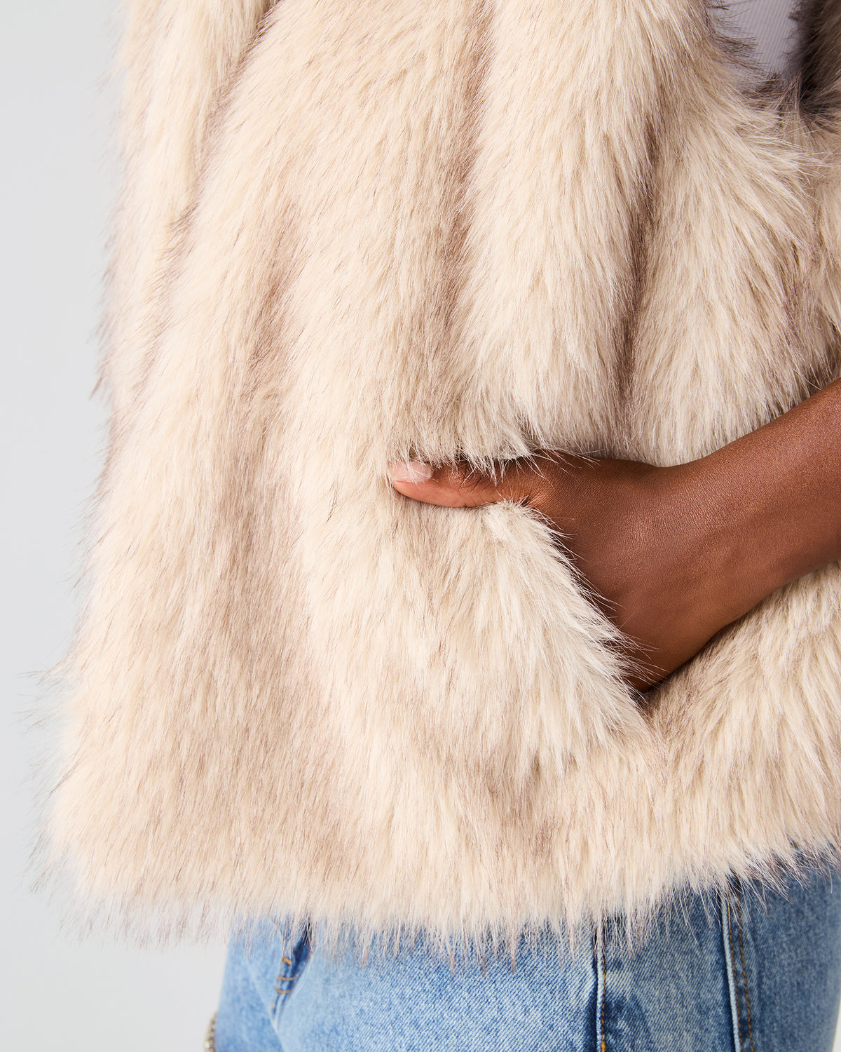 SAFIRA Natural Faux Fur Sleeveless Collared Women's Vest - Steve Madden