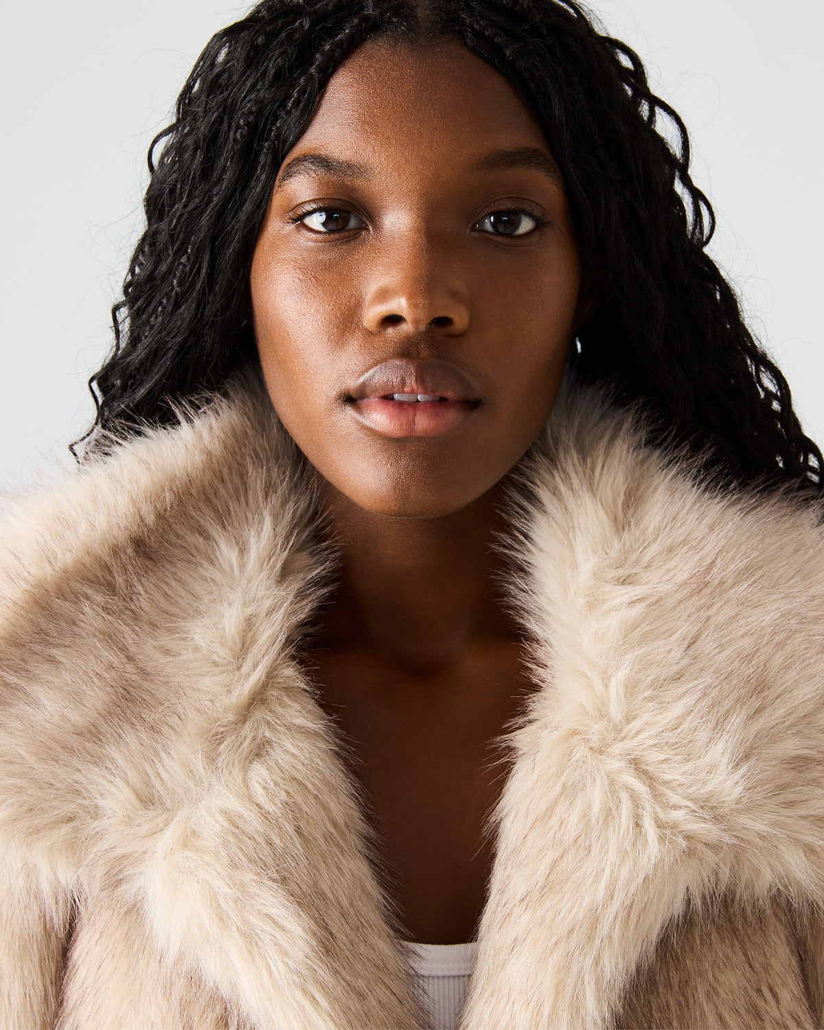 SAFIRA Natural Faux Fur Sleeveless Collared Women's Vest - Steve Madden