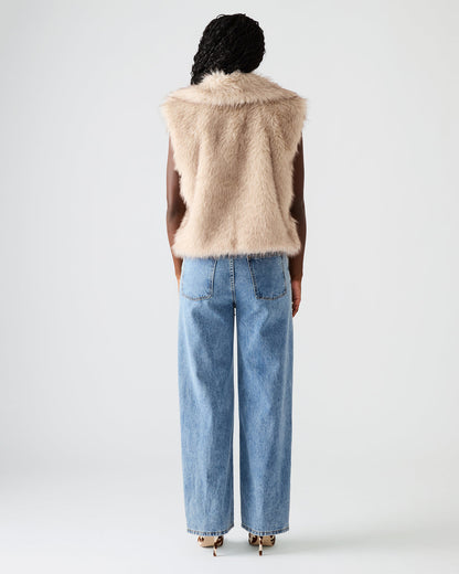 SAFIRA Natural Faux Fur Sleeveless Collared Women's Vest - Steve Madden