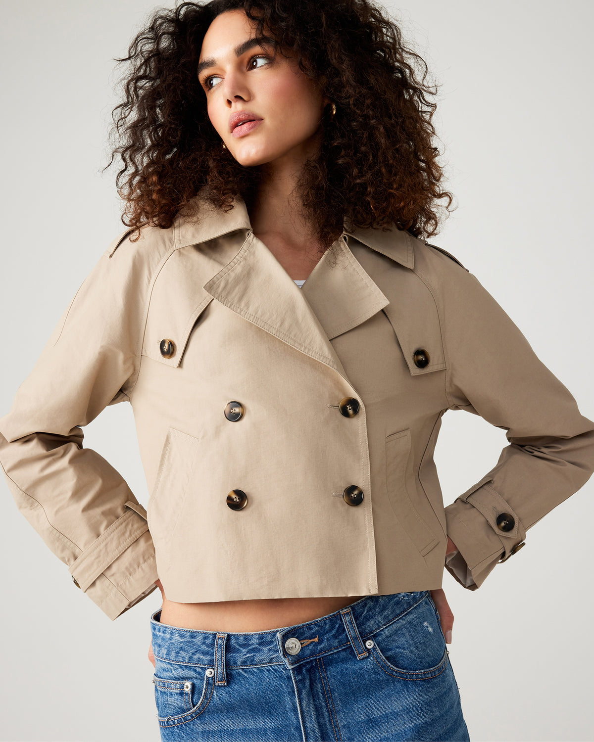 SIRUS Khaki Women's Cropped Denim Trench Coat - Steve Madden