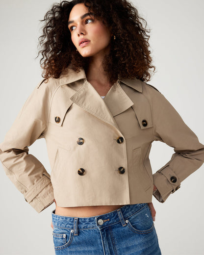 SIRUS Khaki Women's Cropped Denim Trench Coat - Steve Madden