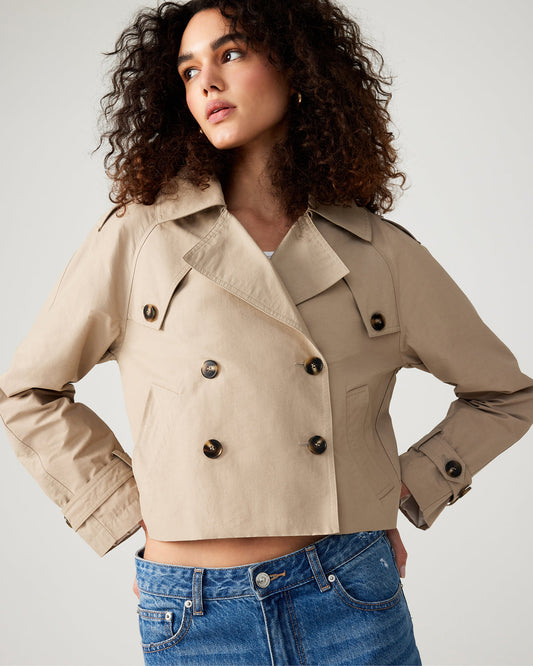 SIRUS Khaki Women's Cropped Denim Trench Coat - Steve Madden