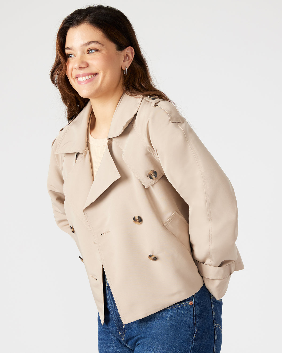 SIRUS Khaki Women's Cropped Denim Trench Coat - Steve Madden