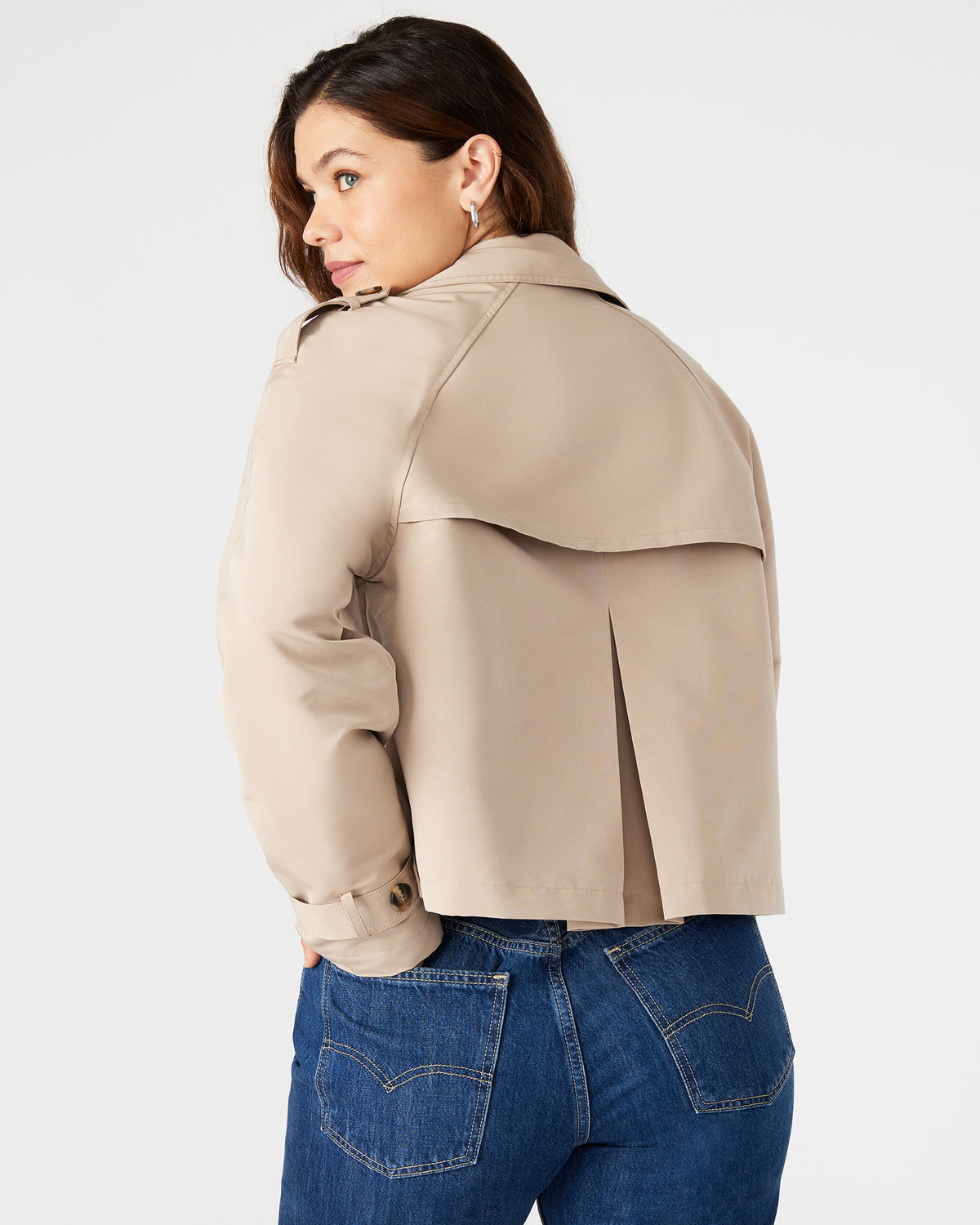 SIRUS Khaki Women's Cropped Denim Trench Coat - Steve Madden