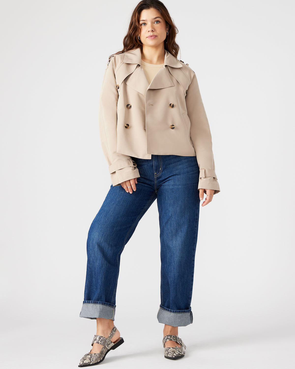 SIRUS Khaki Women's Cropped Denim Trench Coat - Steve Madden