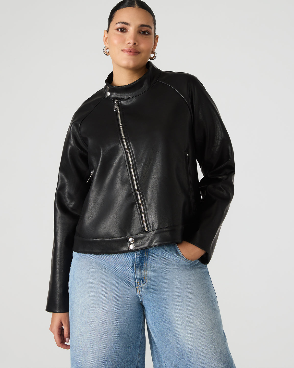JETT Black Long-Sleeved Faux Leather Zip-Up Women's Jacket - Steve Madden