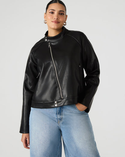 JETT Black Long-Sleeved Faux Leather Zip-Up Women's Jacket - Steve Madden