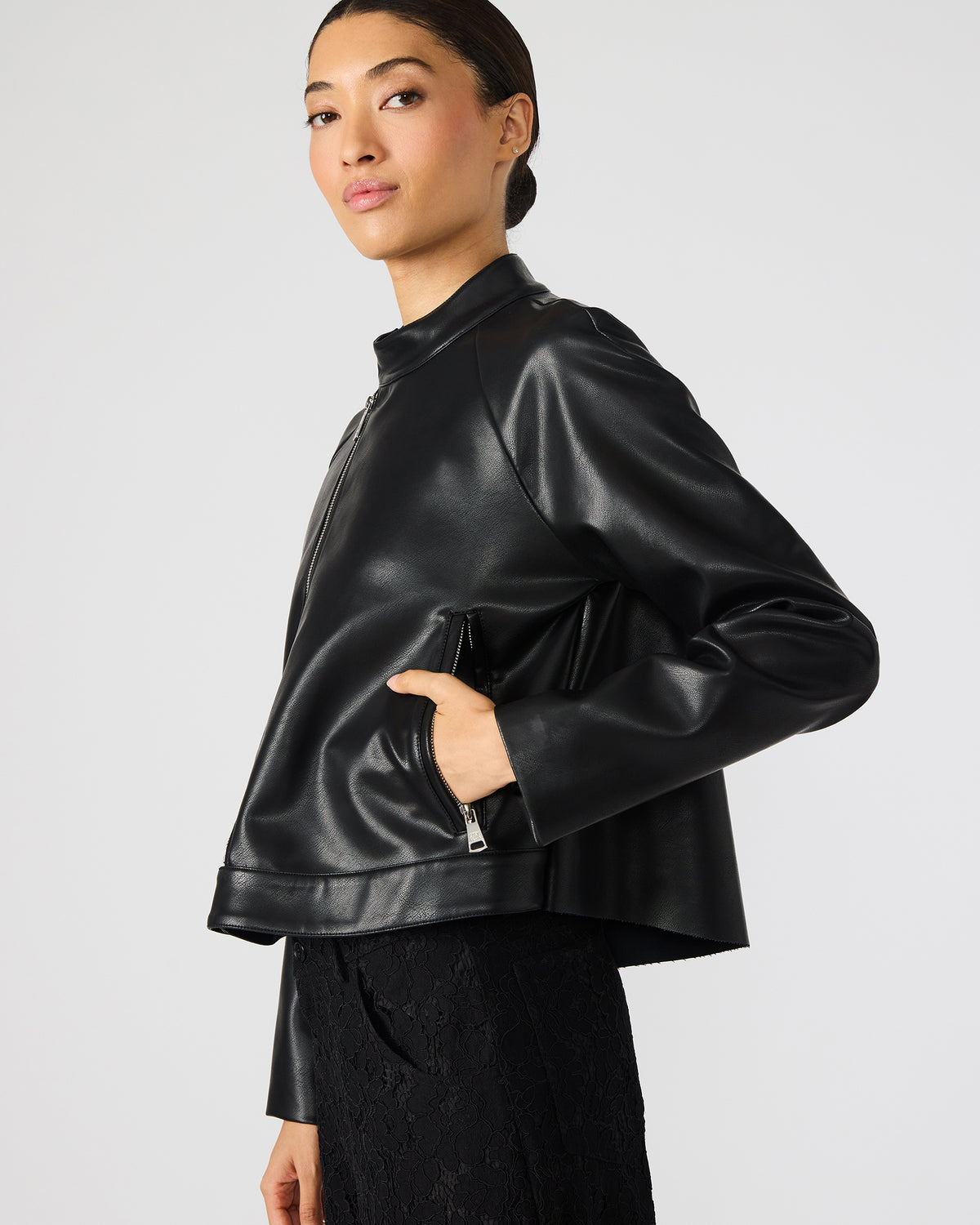 JETT Black Long-Sleeved Faux Leather Zip-Up Women's Jacket - Steve Madden