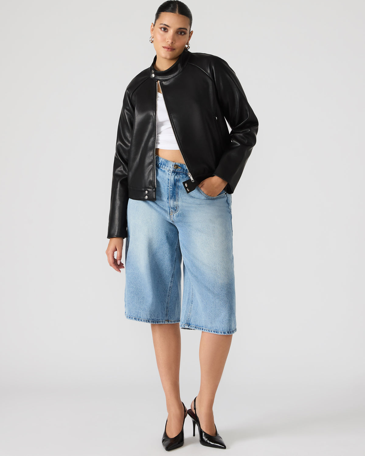 JETT Black Long-Sleeved Faux Leather Zip-Up Women's Jacket - Steve Madden