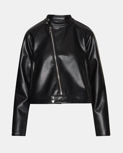 JETT Black Long-Sleeved Faux Leather Zip-Up Women's Jacket - Steve Madden