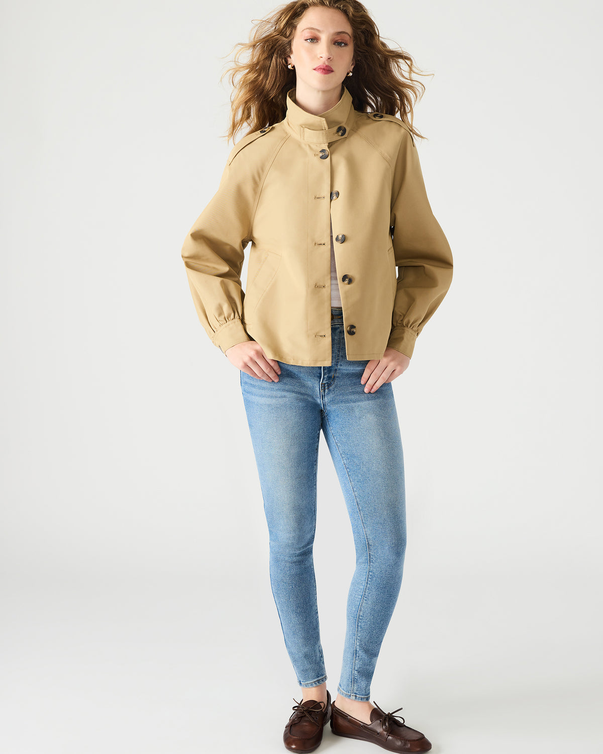 KAYLEE Medium Khaki Long-Sleeved Button-Up Women's Jacket - Steve Madden