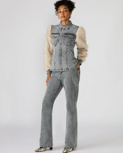 PARKER Fog Faux Fur Long-Sleeved Button-Up Denim Women's Jacket - Steve Madden