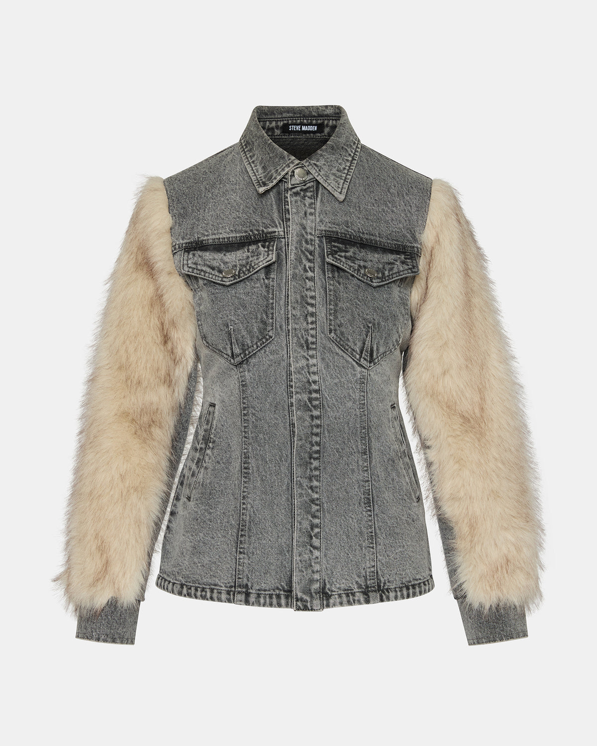 PARKER Fog Faux Fur Long-Sleeved Button-Up Denim Women's Jacket - Steve Madden