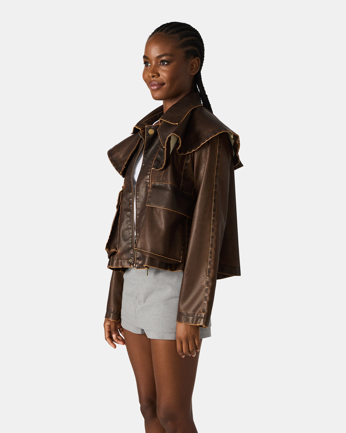 VARVARA Chocolate Long-Sleevd Faux Leather Women's Jacket - Steve Madden