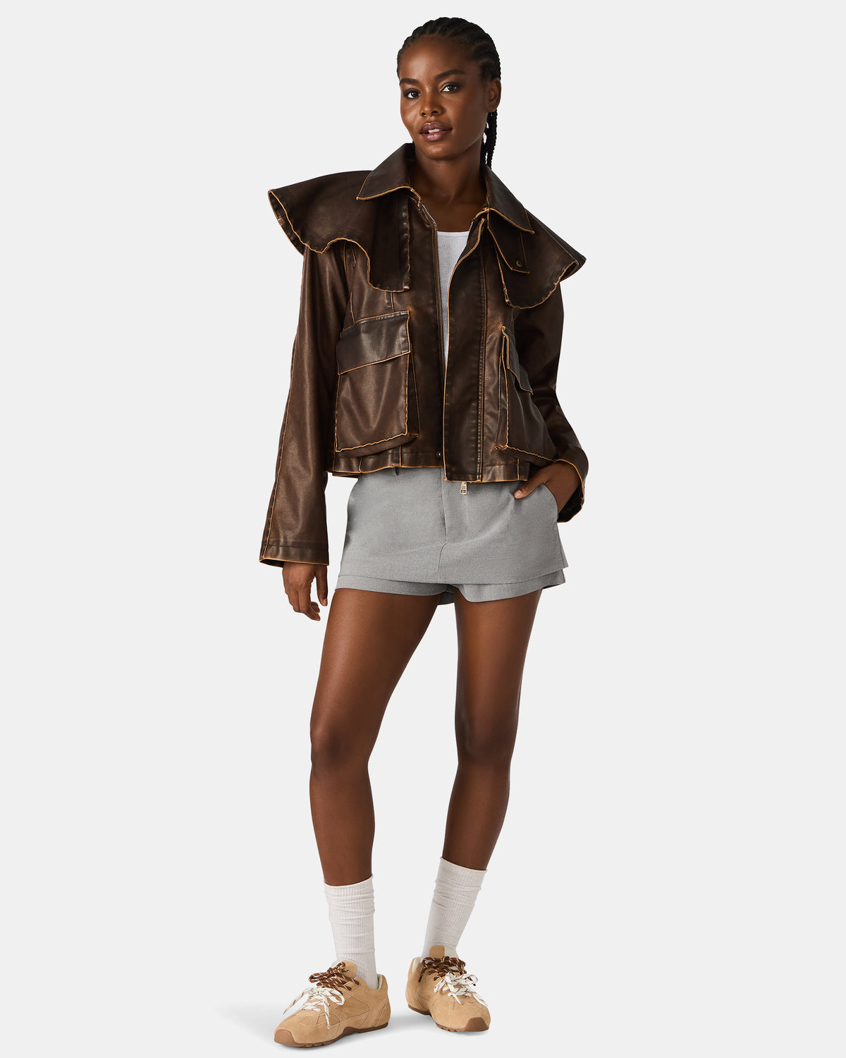 VARVARA Chocolate Long-Sleevd Faux Leather Women's Jacket - Steve Madden