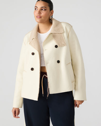 LIV Cream Button-Up Long-Sleeved Collared Women's Coat - Steve Madden