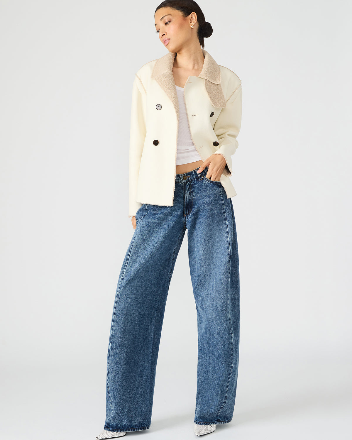 LIV Cream Button-Up Long-Sleeved Collared Women's Coat - Steve Madden