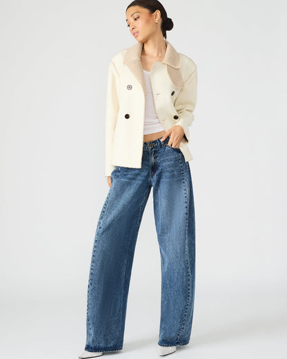 LIV Cream Button-Up Long-Sleeved Collared Women's Coat - Steve Madden