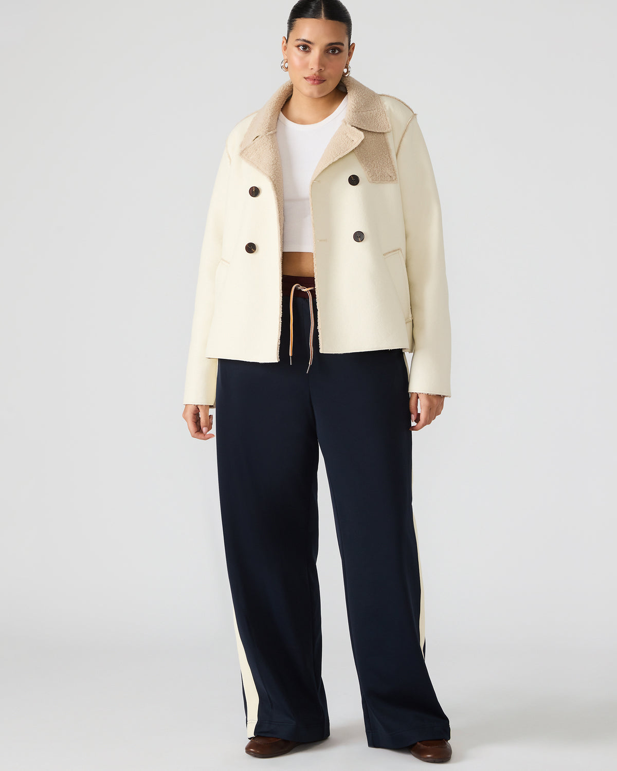 LIV Cream Button-Up Long-Sleeved Collared Women's Coat - Steve Madden