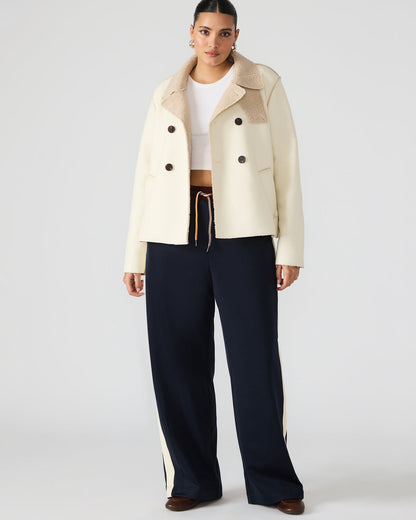 LIV Cream Button-Up Long-Sleeved Collared Women's Coat - Steve Madden