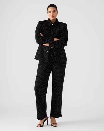 PARC Black Crystal Rhinestone Embellished Long-Sleeved Button-Up Denim Women's Jacket - Steve Madden