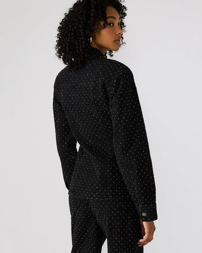 PARC Black Crystal Rhinestone Embellished Long-Sleeved Button-Up Denim Women's Jacket - Steve Madden