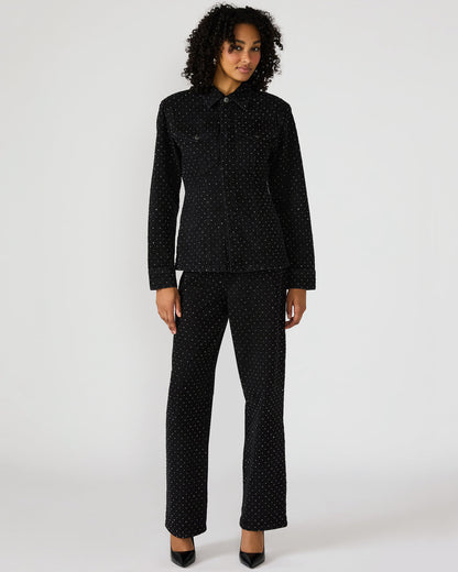 PARC Black Crystal Rhinestone Embellished Long-Sleeved Button-Up Denim Women's Jacket - Steve Madden