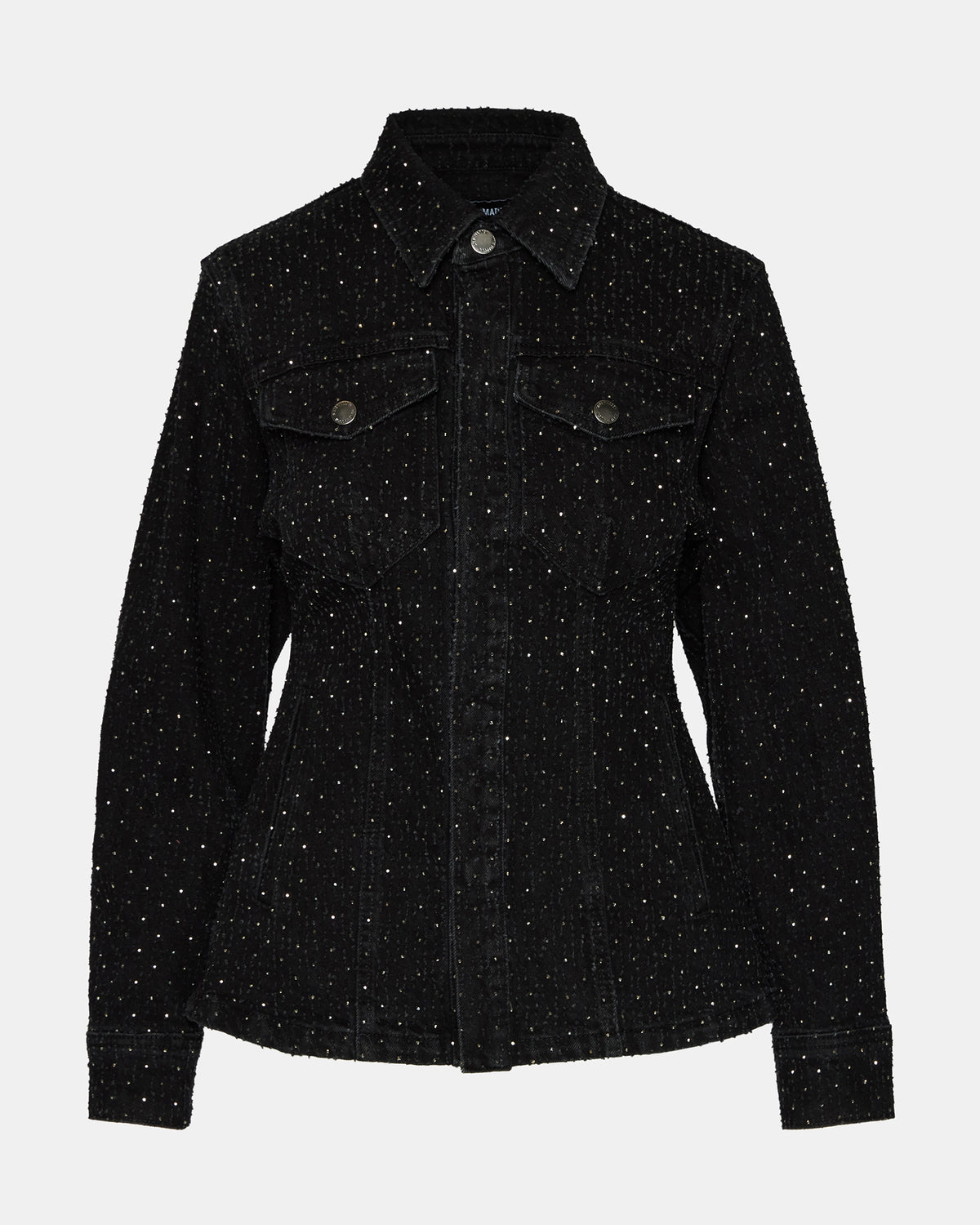 PARC Black Crystal Rhinestone Embellished Long-Sleeved Button-Up Denim Women's Jacket - Steve Madden