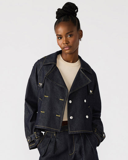 SIRUS Indigo Women's Cropped Denim Trench Coat - Steve Madden