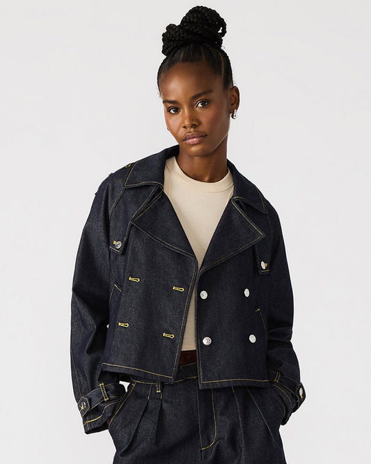 SIRUS Indigo Women's Cropped Denim Trench Coat - Steve Madden