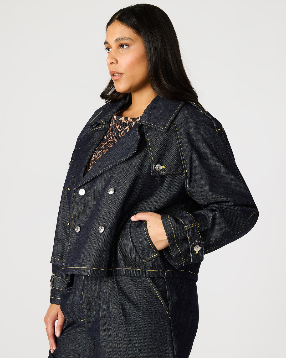SIRUS Indigo Women's Cropped Denim Trench Coat - Steve Madden