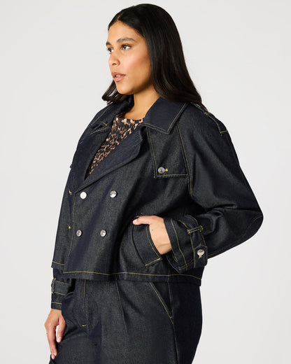 SIRUS Indigo Women's Cropped Denim Trench Coat - Steve Madden