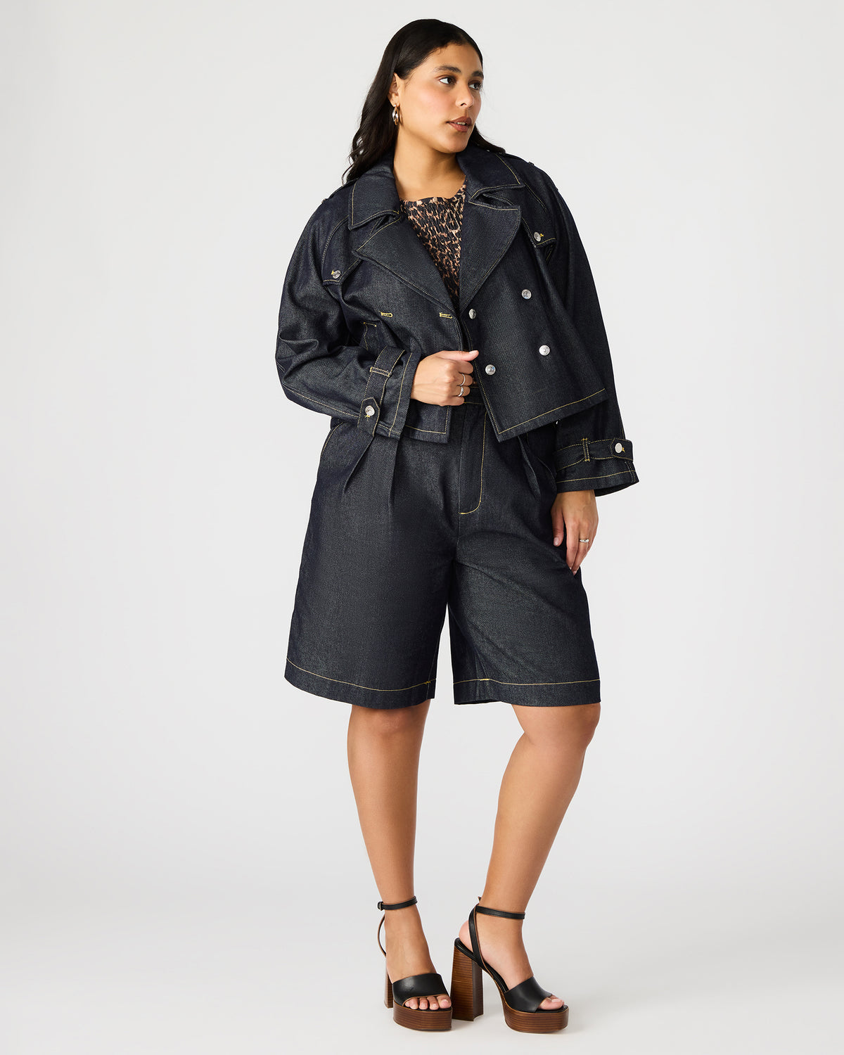 SIRUS Indigo Women's Cropped Denim Trench Coat - Steve Madden