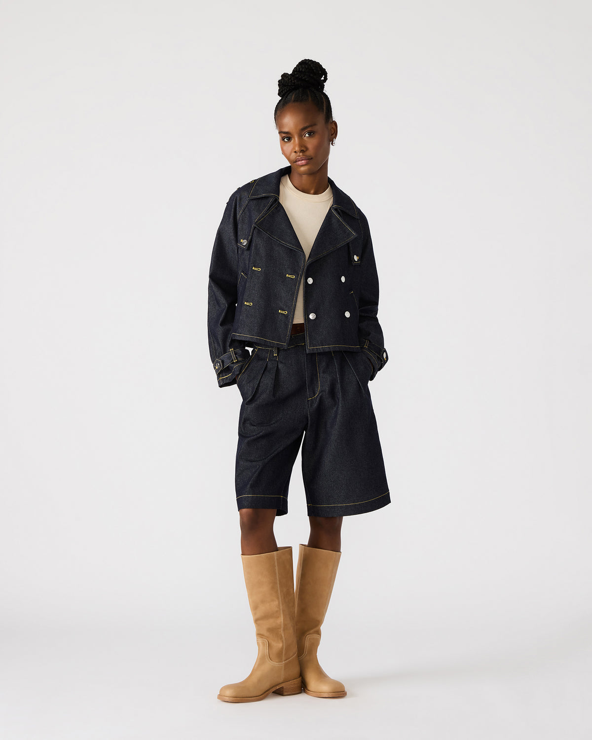 SIRUS Indigo Women's Cropped Denim Trench Coat - Steve Madden