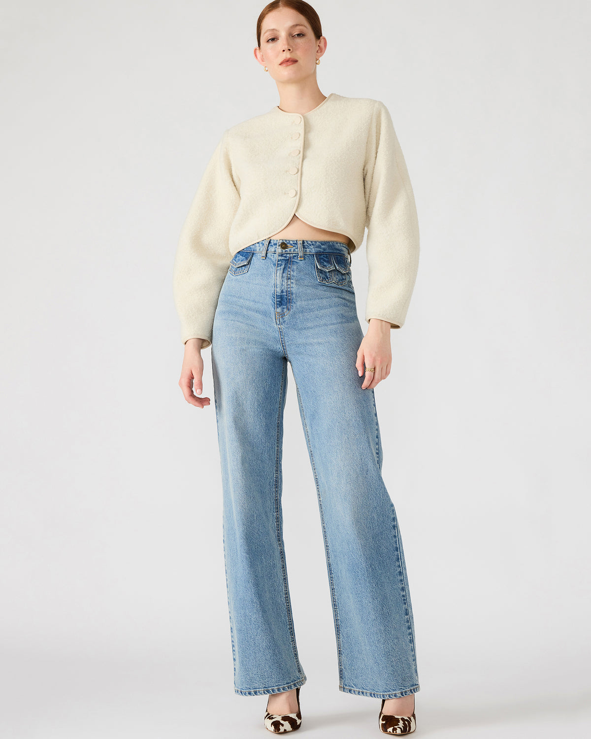 EMILI Cream Long-Sleeved Bubble Button-Up Women's Jacket - Steve Madden