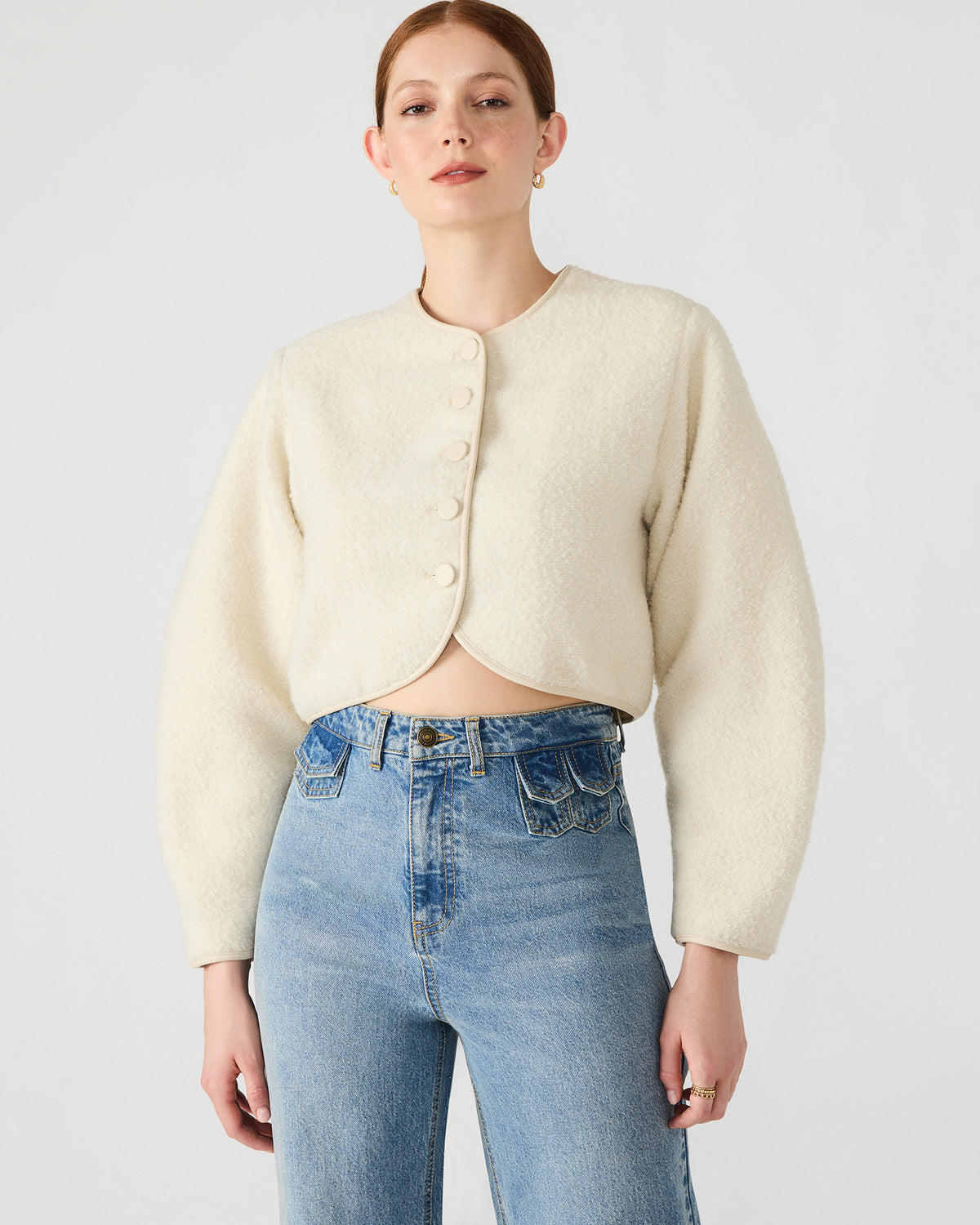 EMILI Cream Long-Sleeved Bubble Button-Up Women's Jacket - Steve Madden