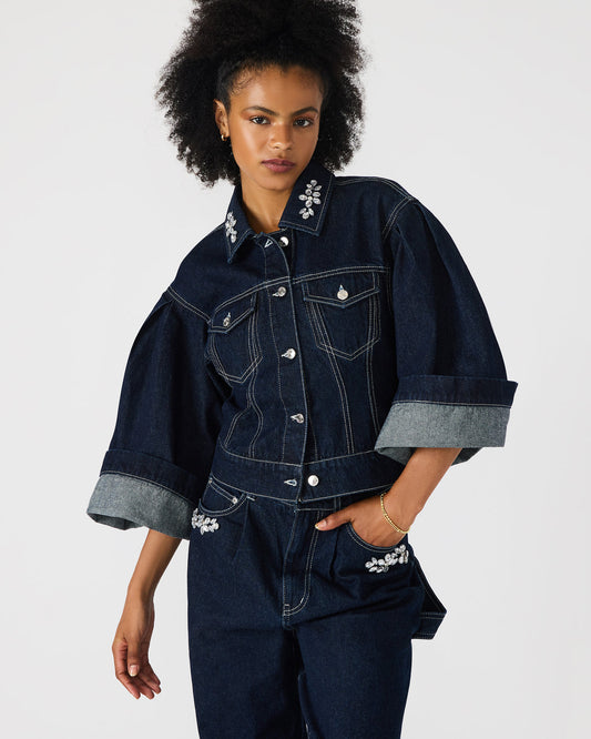 DOROTHY Bijou Blue Button-Up Denim Embellished Women's Jacket - Steve Madden