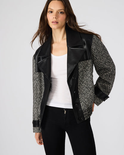 MERCEDES Black Multi Long-Sleeved Button-Up Faux Leather Women's Coat - Steve Madden
