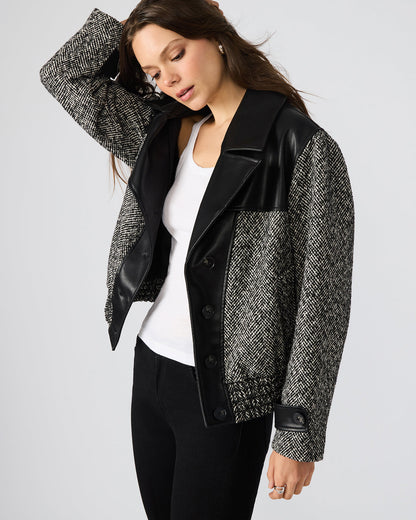 MERCEDES Black Multi Long-Sleeved Button-Up Faux Leather Women's Coat - Steve Madden