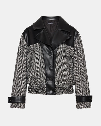 MERCEDES Black Multi Long-Sleeved Button-Up Faux Leather Women's Coat - Steve Madden