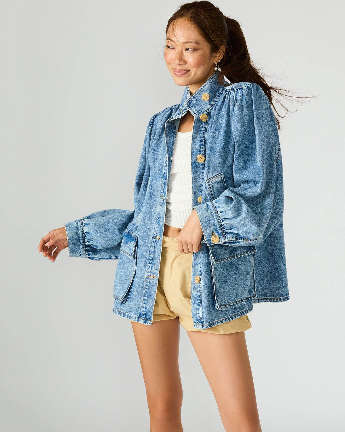 MARCELINE Denim Forever Blue Button-Up Long-Sleeved Women's Jacket - Steve Madden