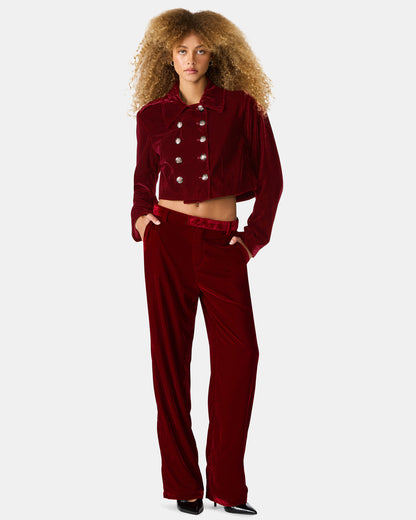 TONIA Red Velvet Button-Up Long-Sleeved Women's Blazer Jacket - Steve Madden