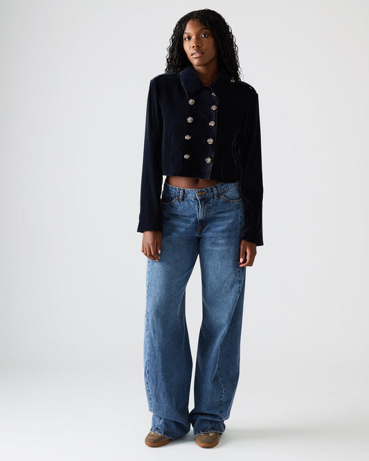 TONIA Indigo Haze Velvet Button-Up Long-Sleeved Women's Blazer Jacket - Steve Madden