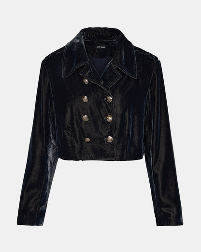 TONIA Indigo Haze Velvet Button-Up Long-Sleeved Women's Blazer Jacket - Steve Madden