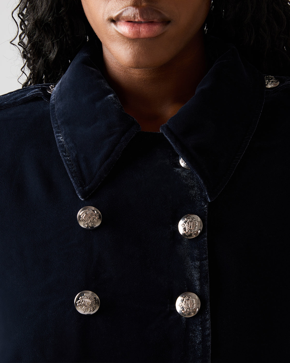 TONIA Indigo Haze Velvet Button-Up Long-Sleeved Women's Blazer Jacket - Steve Madden