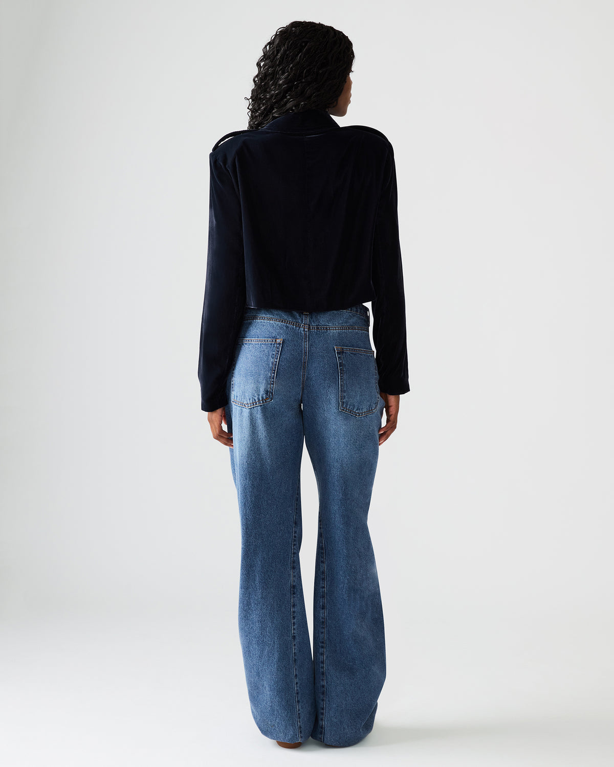 TONIA Indigo Haze Velvet Button-Up Long-Sleeved Women's Blazer Jacket - Steve Madden