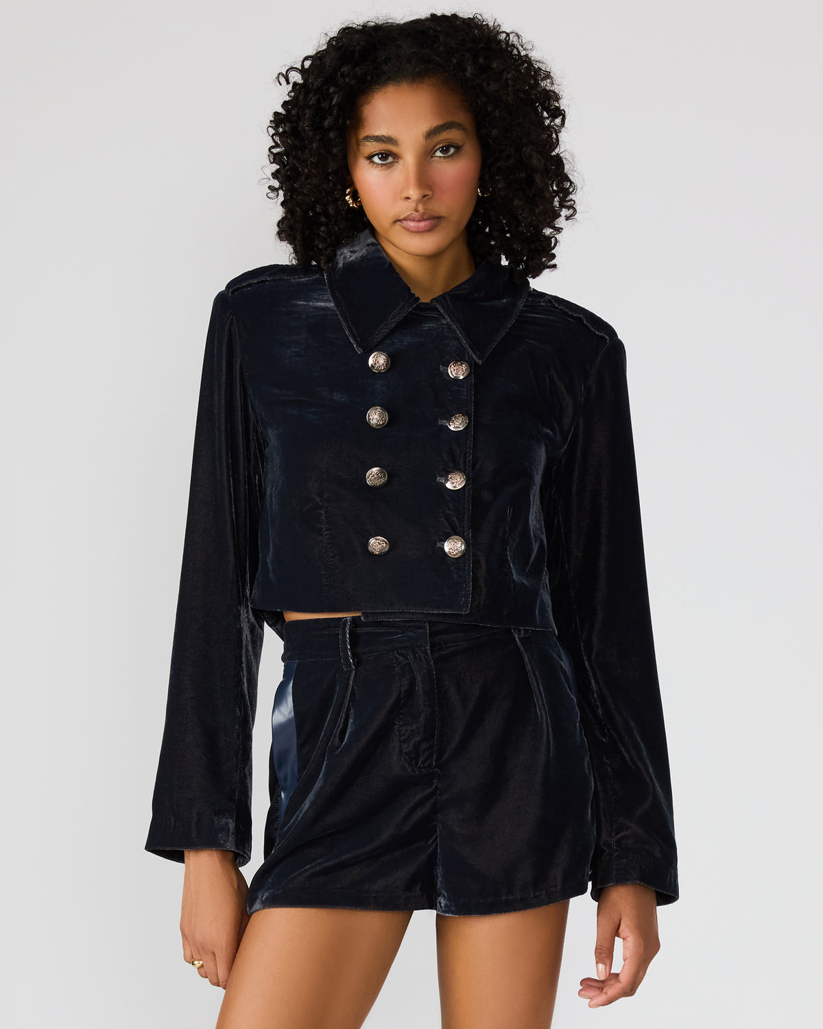 TONIA Indigo Haze Velvet Button-Up Long-Sleeved Women's Blazer Jacket - Steve Madden